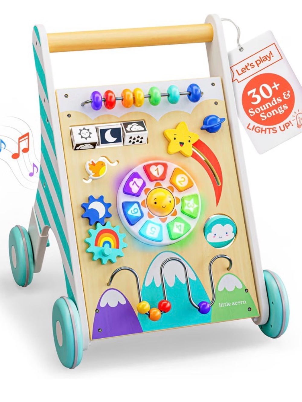 Wooden Learning Walker with Lights &‎ Music - Teal Multicolor